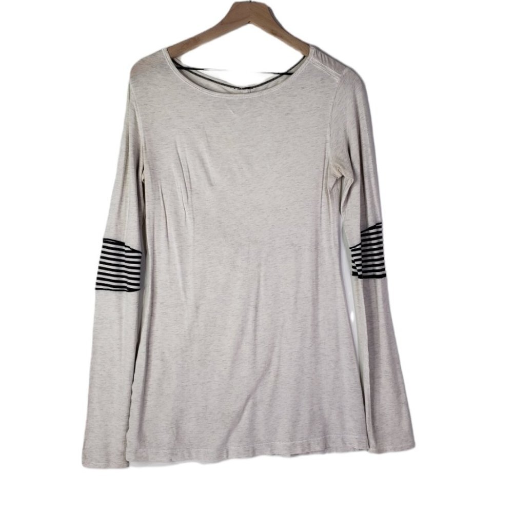 Lululemon Devotion Long Sleeve Tee Oatmeal Black Stripe Elbow Patch‎ 6? 4?